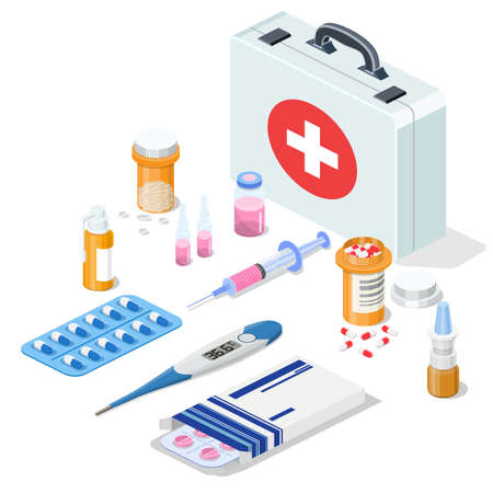 isometric 3D first aid kit.のイラスト素材