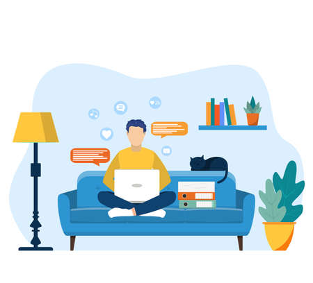 man with laptop sitting on the chair.のイラスト素材