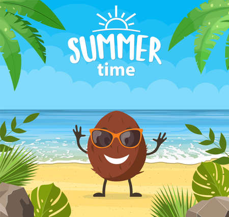 Funny summer banner with fruit characters.のイラスト素材
