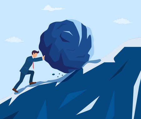 Businessman pushing huge stoneのイラスト素材