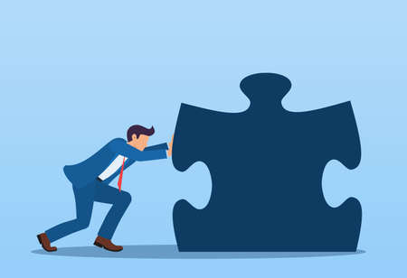 businessman pushes a puzzle.のイラスト素材