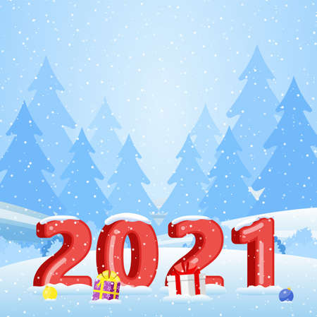 Christmas landscape background with snow and treeのイラスト素材
