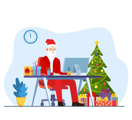 santa claus using laptopのイラスト素材