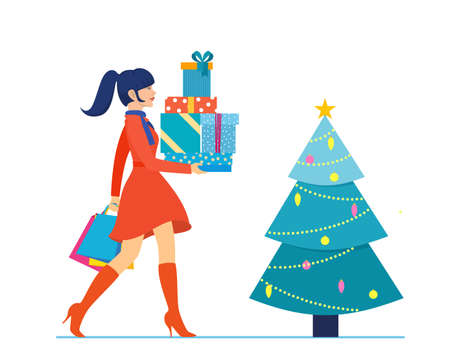 Woman with shopping bagsのイラスト素材