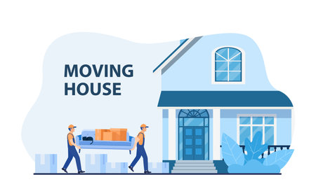 Truck for transportation of goods. Moving house concept.のイラスト素材