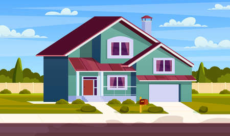 Suburban house, residential cottage,のイラスト素材