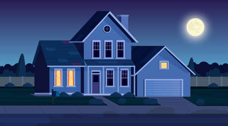 Street in suburb district with residential houseのイラスト素材