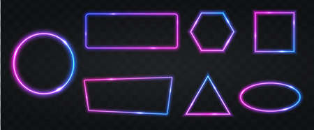 Set of blue glowing neon frames on dark backgroundのイラスト素材