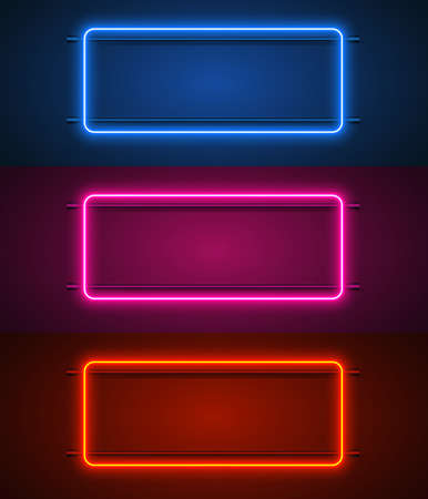 Neon frame sign in the shape of a square.のイラスト素材