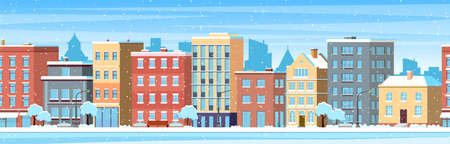 city building houses winter street cityscapeのイラスト素材