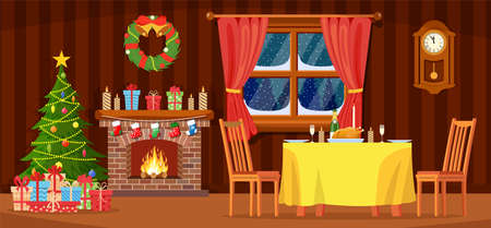 Festive interior of living room, new year.のイラスト素材