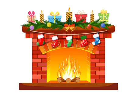 Red brick classic fireplaceのイラスト素材