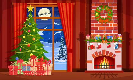 Christmas interior of the living roomのイラスト素材