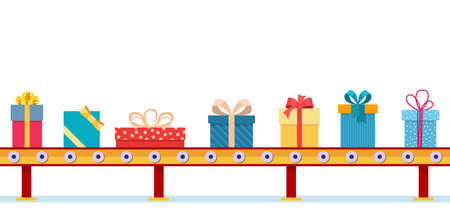 Christmas Factory Packs Gifts Boxes.のイラスト素材