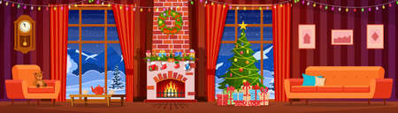 Christmas interior of the living roomのイラスト素材
