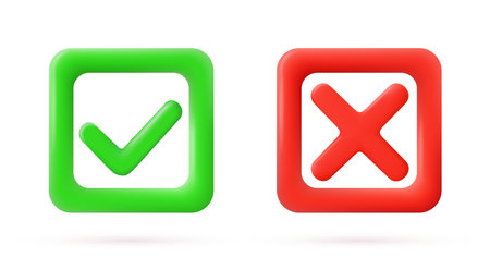 Green tick check mark and cross mark symbolsのイラスト素材