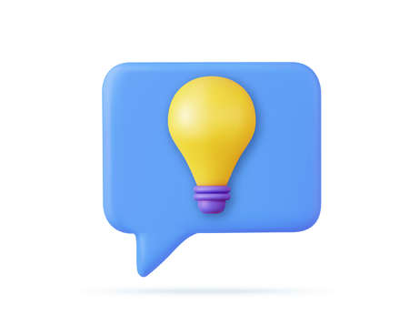 3D trendy cartoon style light bulb icon.のイラスト素材