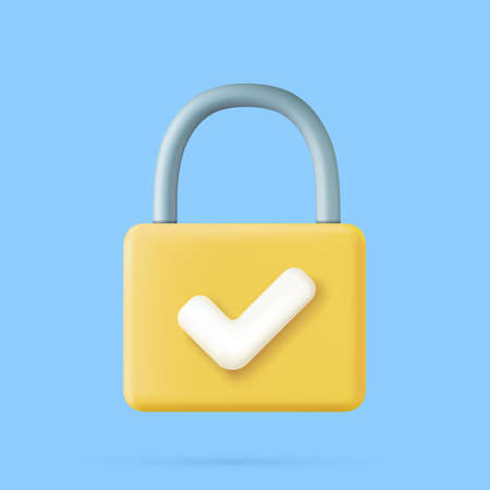 Yellow locked padlock icon with white check symbolのイラスト素材