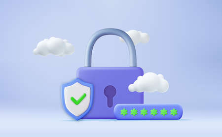 3d security shield lock check mark and cloudのイラスト素材