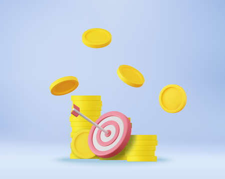 3d red target and arrows with stacks coinsのイラスト素材