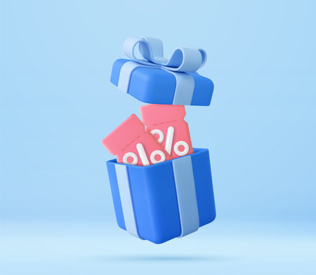 3D open gift box surprise, earn point concept, loyalty program and get rewardsのイラスト素材