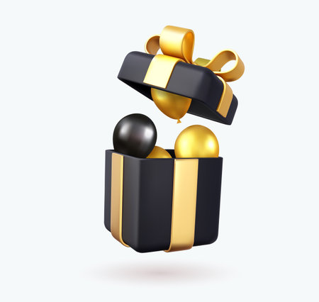 3d realistic gifts box, falling helium balloonsのイラスト素材