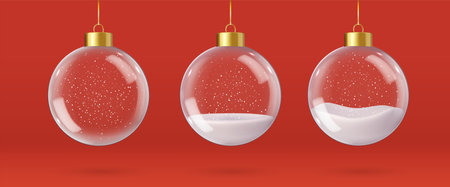 3d Realistic hanging glass christmas ballsのイラスト素材