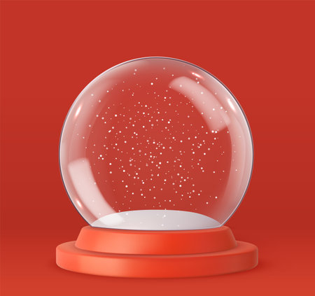 3d Empty snow glass ball with red trayのイラスト素材