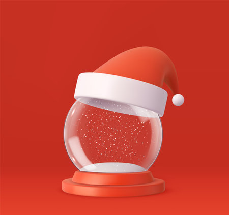 3d christmas snowglobe with santa hatのイラスト素材
