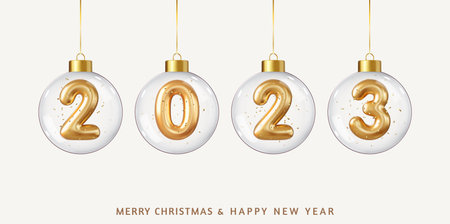 3d Christmas and New Year 2023 greeting cardのイラスト素材