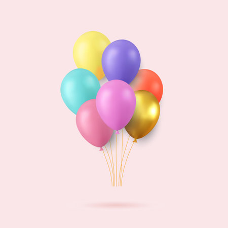 3d Realistic Colorful Happy Birthday Balloons Flying for Party and Celebrationsのイラスト素材