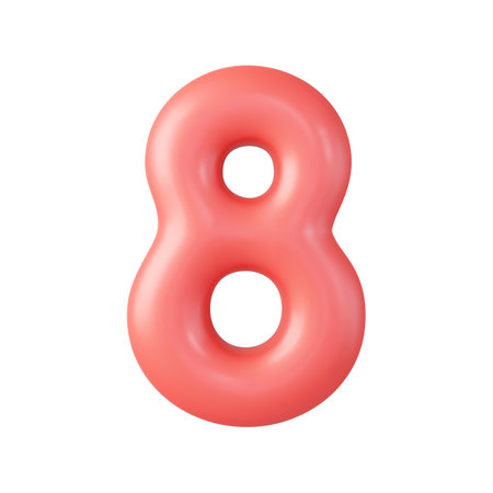 3d Number 8. eight Number sign red color.