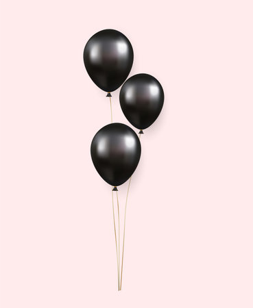 3d Realistic black Happy Birthday Balloons Flying for Party and Celebrationsのイラスト素材