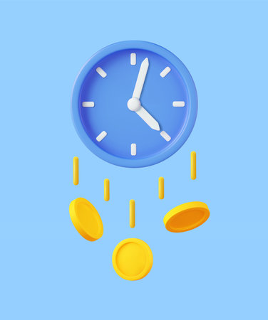 3D Clock with Dollar Golden Coinsのイラスト素材