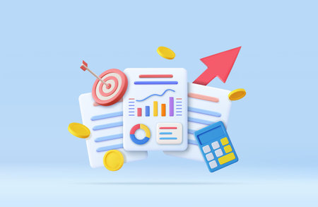 3d Calculator, bar chart, shooting targetのイラスト素材