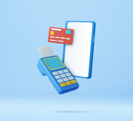 3d Mobile payment with Pos terminal,のイラスト素材