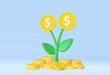 3d money tree plant with coinのイラスト素材