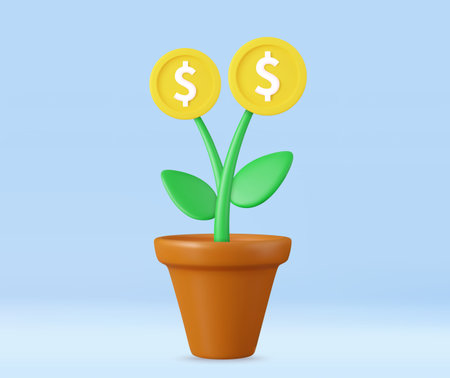 3d money tree plant with coinのイラスト素材