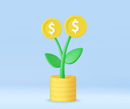 3d money tree plant with coinのイラスト素材