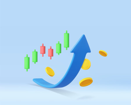 3d Growth stock diagram financial graph. candlestick with arrow up Trading stock or forexのイラスト素材