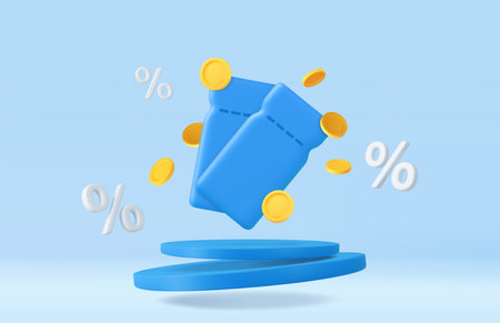 3d coupon with coins in blue podium backgroundのイラスト素材