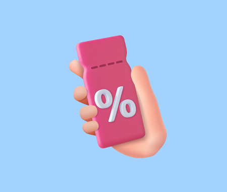 3D hand holding coupon with percentage signのイラスト素材