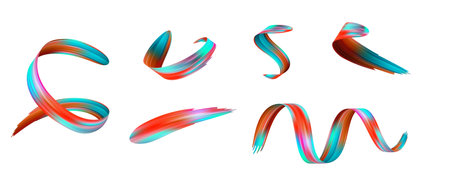 3d set Brushstroke gradient texture brushのイラスト素材