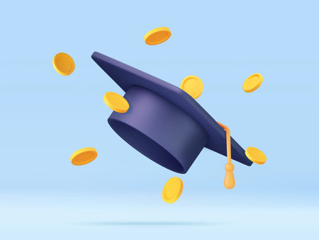 3D Graduation Cap with Gold Coinsのイラスト素材