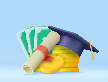 3D Graduation Cap and Diplomaのイラスト素材