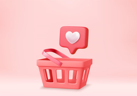 3d shopping cart and heart signのイラスト素材