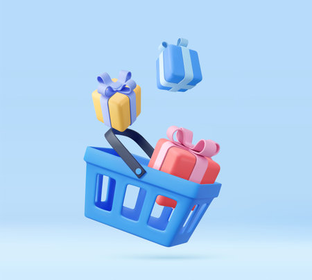 3d shopping cart and gift boxes insideのイラスト素材