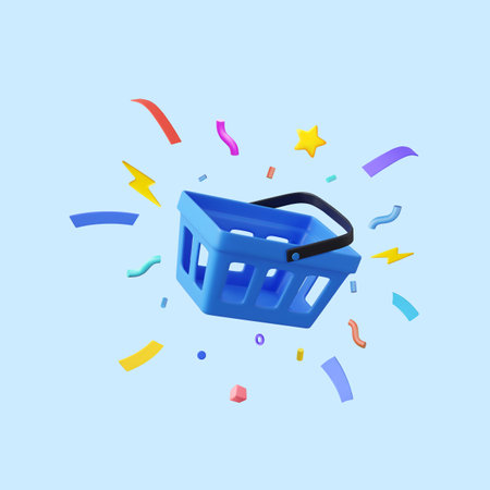 3d shopping basket with confettiのイラスト素材