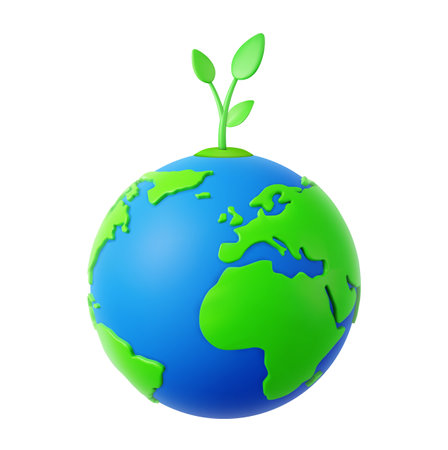 3d planet Earth with green sprout and leavesのイラスト素材
