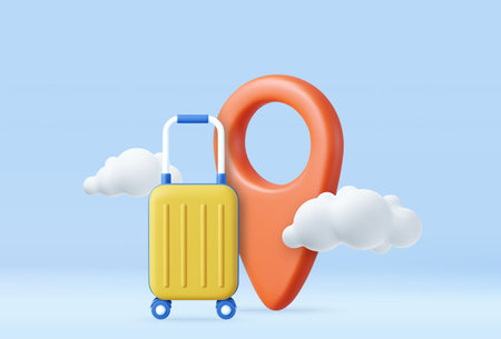 3D suitcase and location point markerのイラスト素材